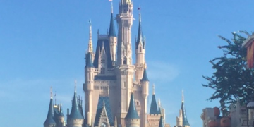 a castle with people walking in front of it