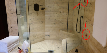 a shower with a glass door