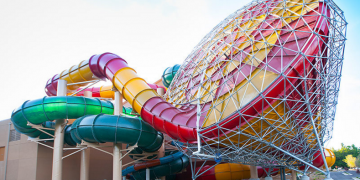 a water slide in a water park