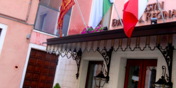 flags on a building