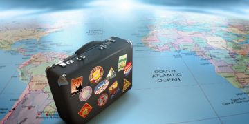 a suitcase on a map