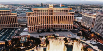 a high angle view of a large building