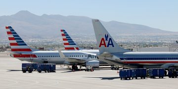 American Airlines airplanes in Las Vegas with old and new liveries