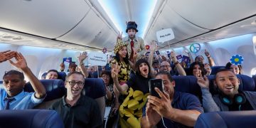 a group of people on an airplane