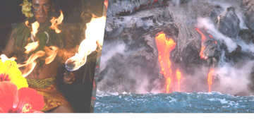 a man on fire and lava coming out of the water