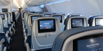 a row of seats in an airplane