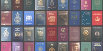 a collage of different colored passport pages