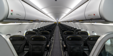 a row of seats in an airplane