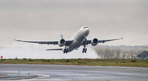 an airplane taking off from a runway