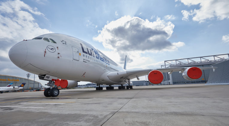 Airbus A380 (D-AIMB) in Lufthansa livery, parked at Frankfurt Airport (Source: Lufthansa Group)