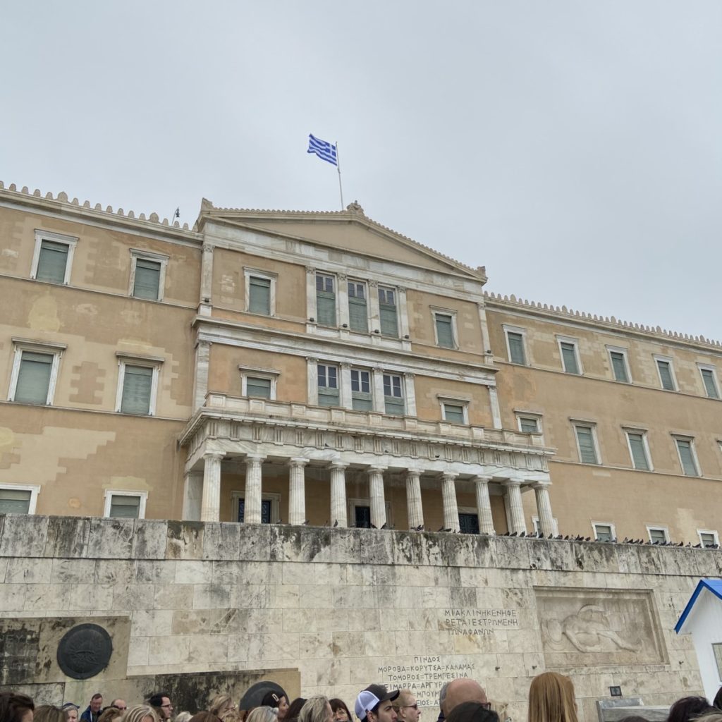 a group of people outside a building