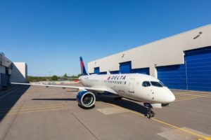 First Airbus A220 out of paint shop (Source: Delta)