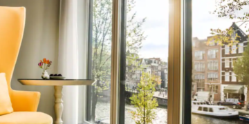 a window with a tree outside