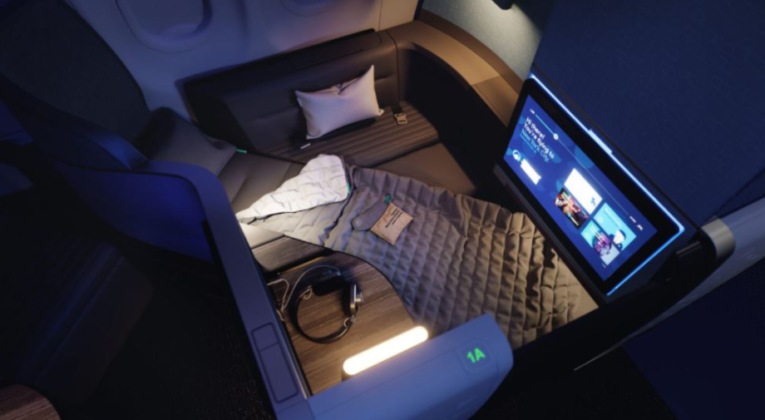 a bed in a plane