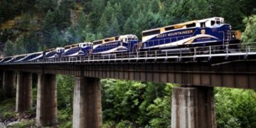 a train on a bridge