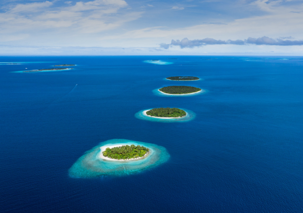 a group of small islands in the ocean