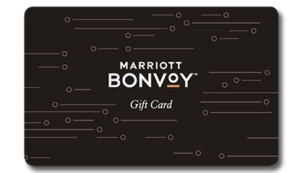 a black gift card with white text and dots